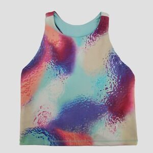 DSG Momentum Shelf Bra Tank Top Moisture‎ Wicking Ice Cave Multi Print Girls L